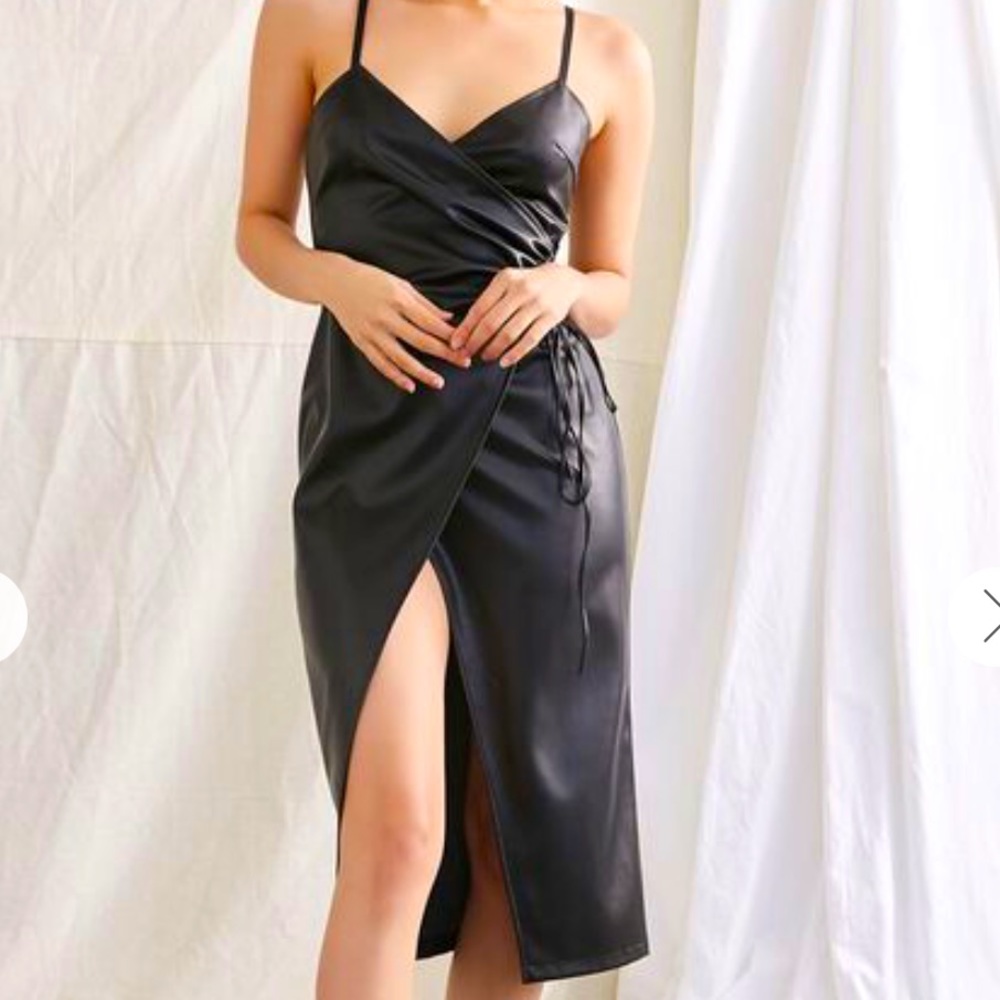 Faux leather wrap dress